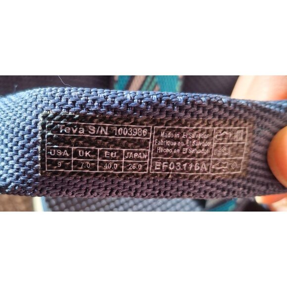 Teva Womens Size 9 Blue & Teal Geometric Pattern Adjustable Strap Sandals - Picture 6 of 6